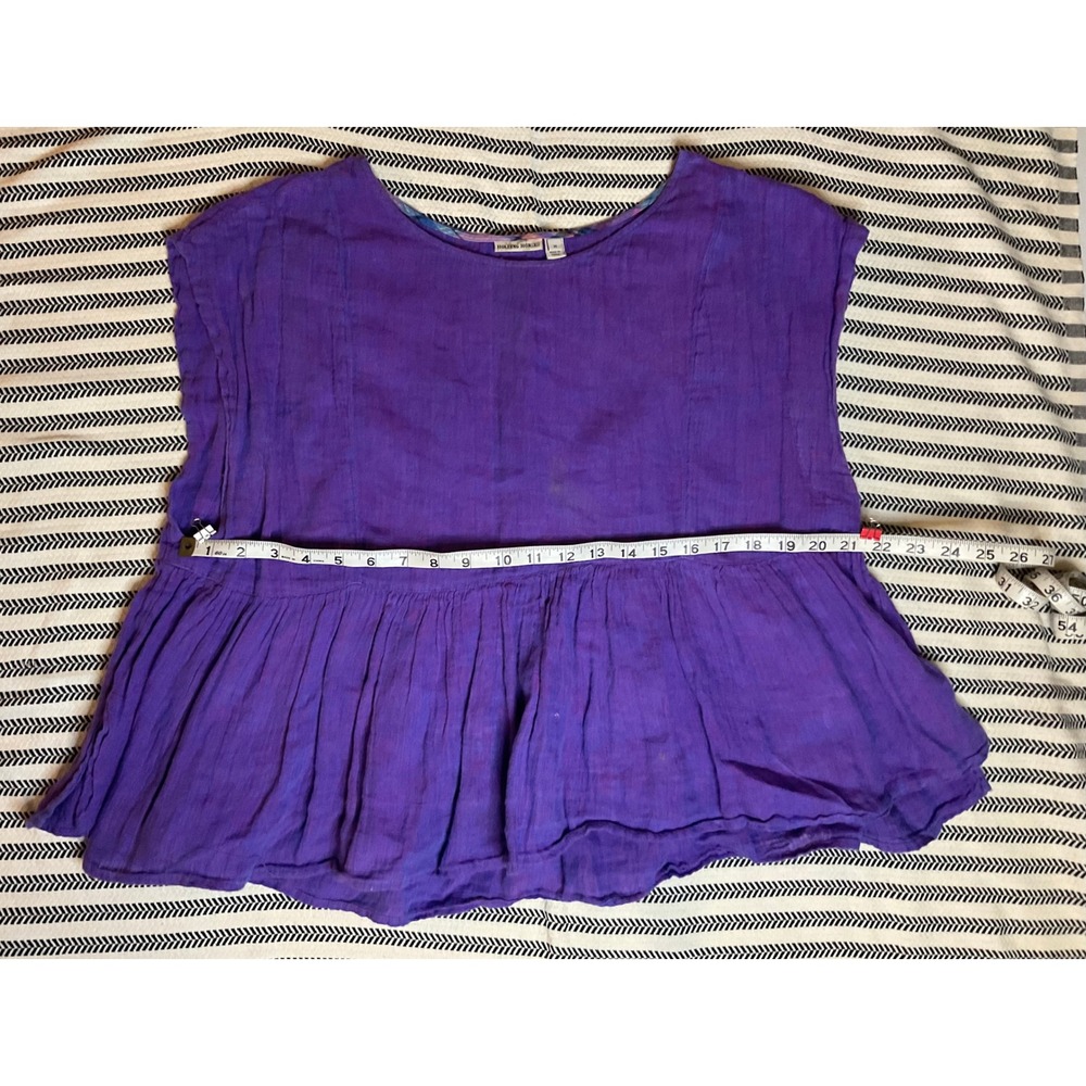HOLDING HORSES Purple‎ Linen Blend Peplum Top Tunic Short Sleeve Gathered Size M